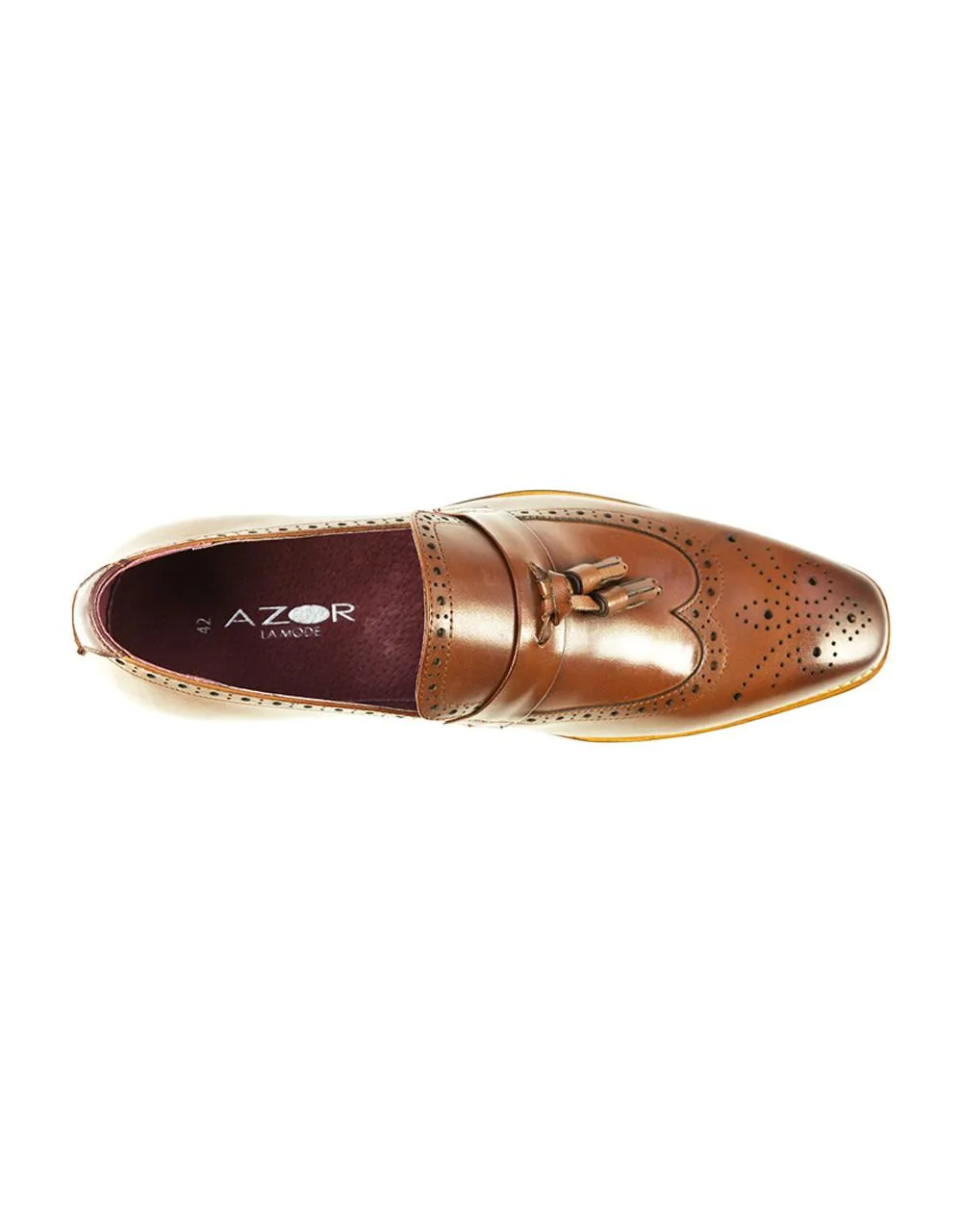 AZOR Mens Semi - Square Tuscany Slip On Shoes Tan UK 7 to UK 12