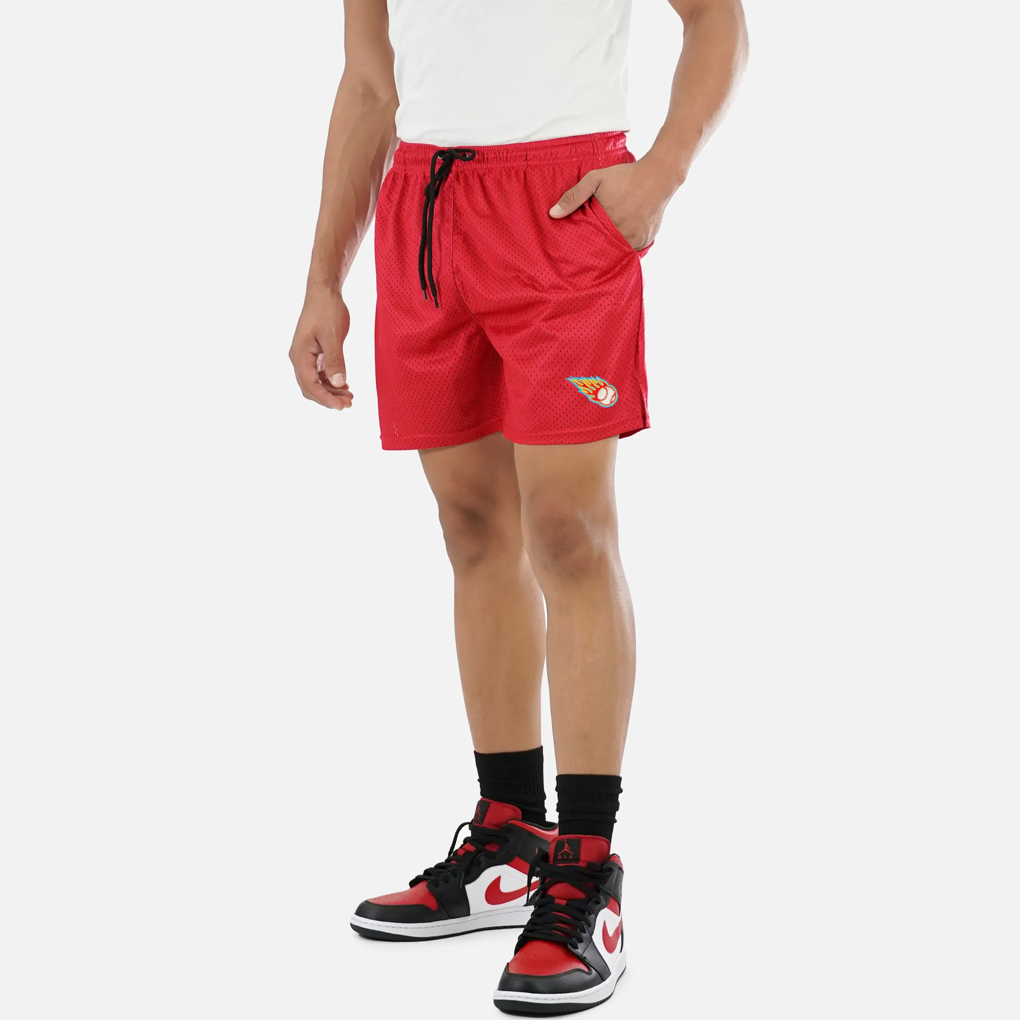 Baseball On Fire Patch Shorts - 7"