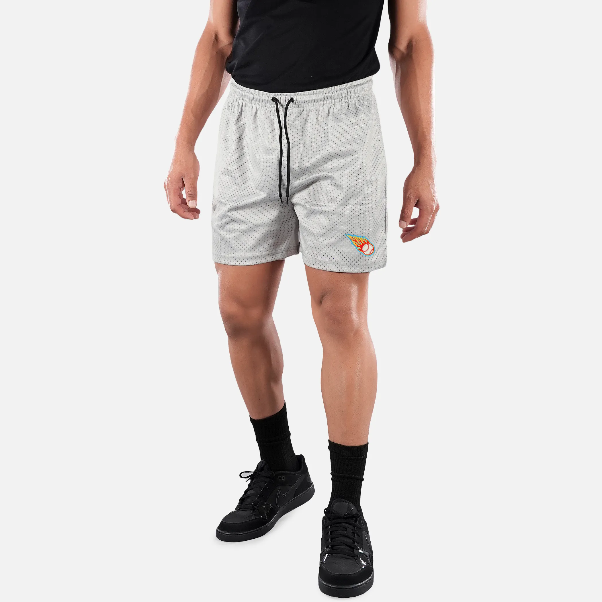 Baseball On Fire Patch Shorts - 7"