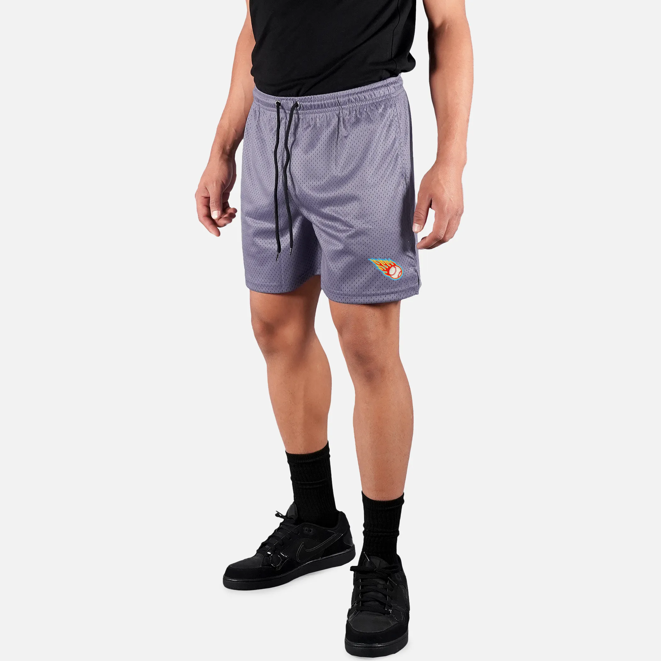 Baseball On Fire Patch Shorts - 7"