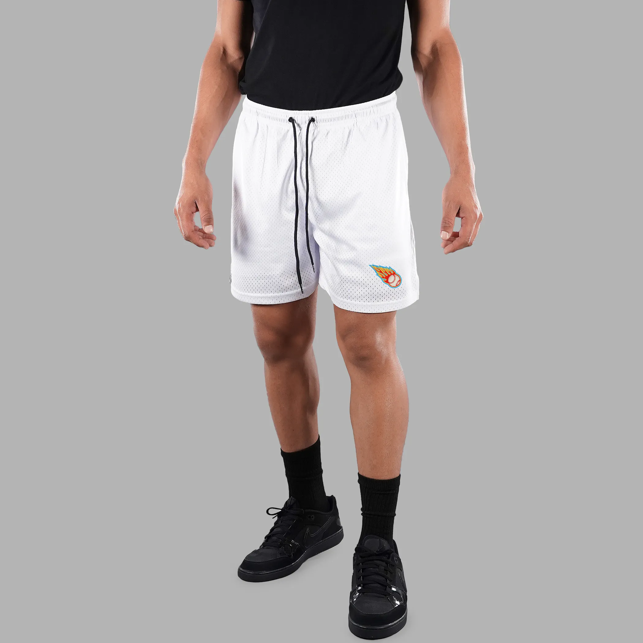 Baseball On Fire Patch Shorts - 7"