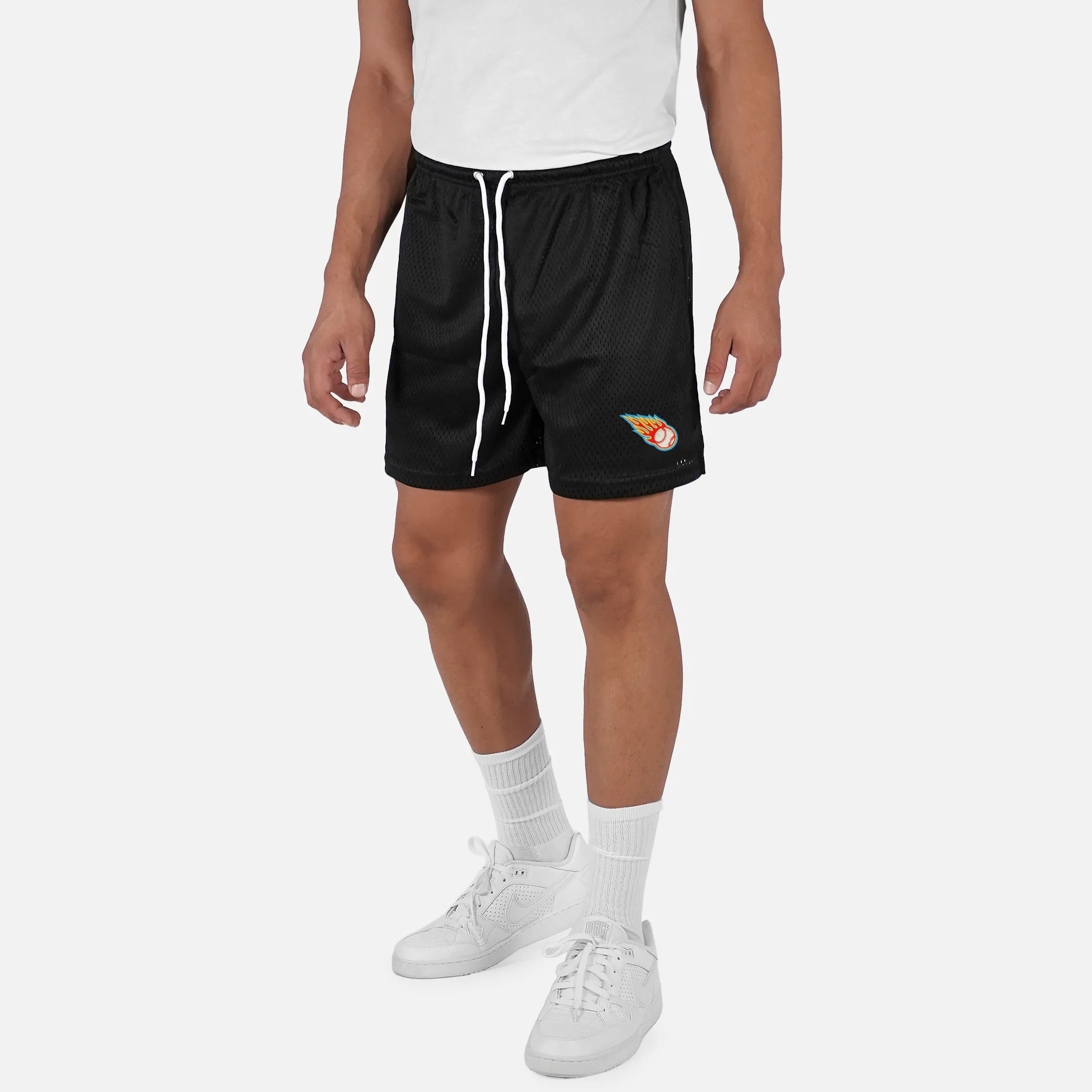 Baseball On Fire Patch Shorts - 7"