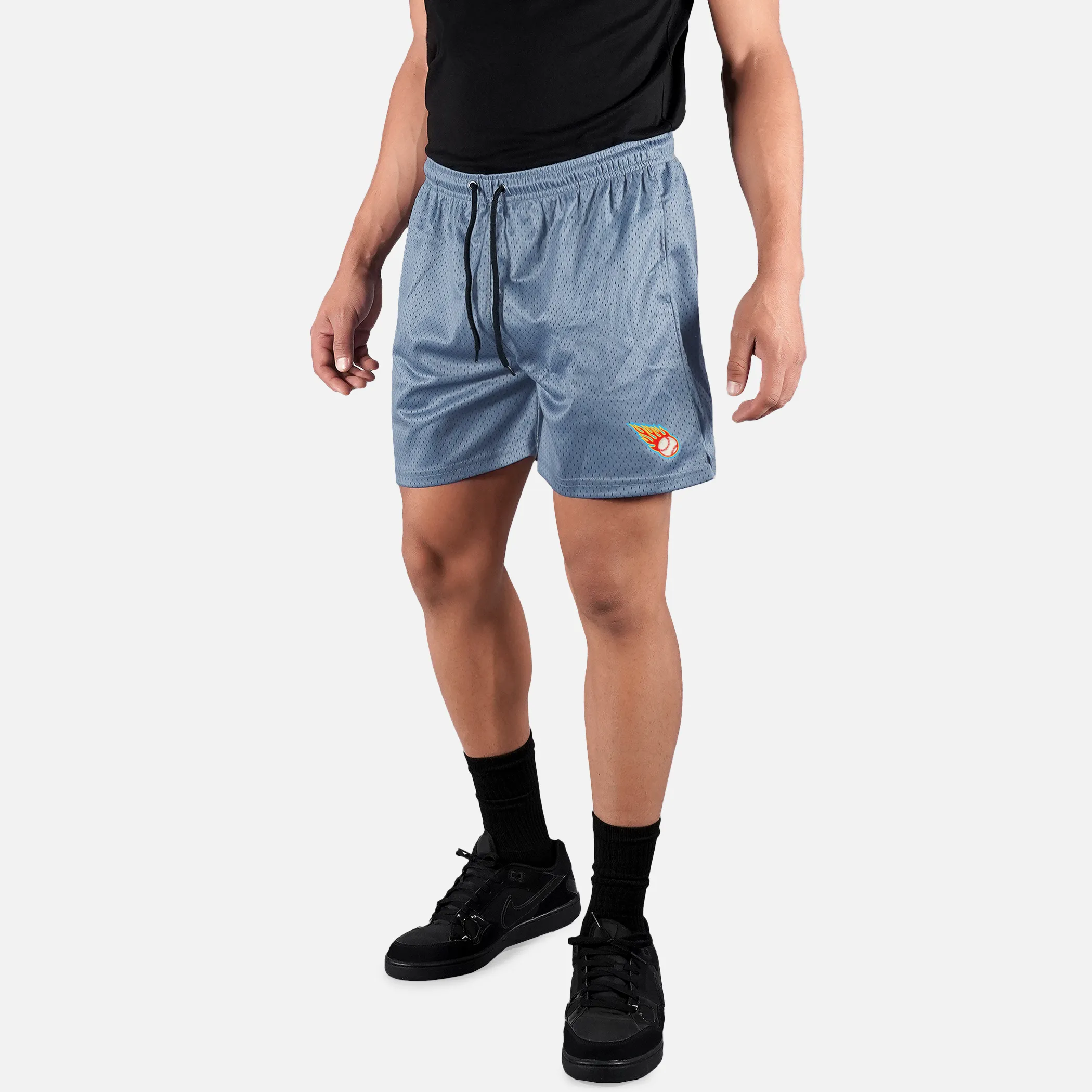 Baseball On Fire Patch Shorts - 7"