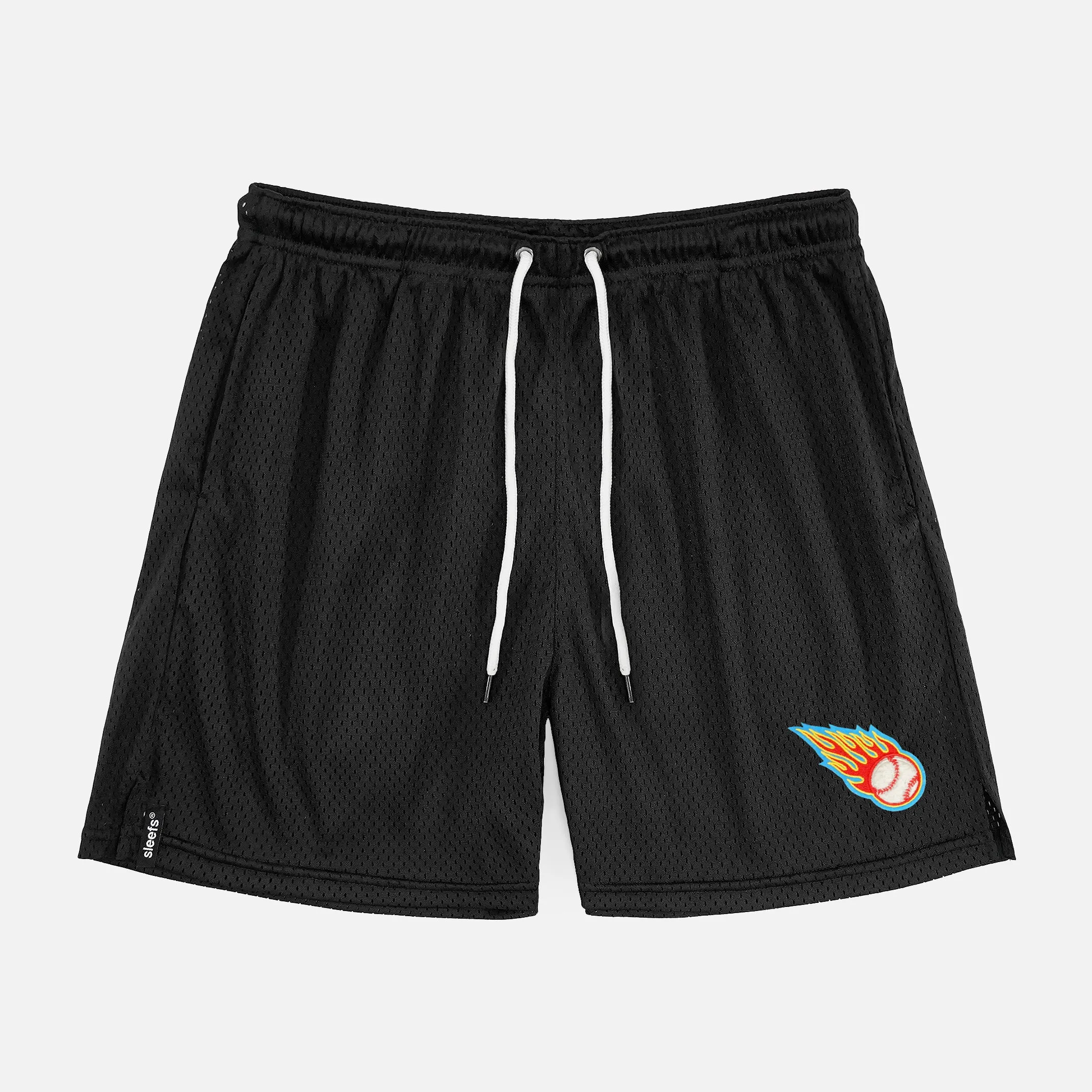 Baseball On Fire Patch Shorts - 7"