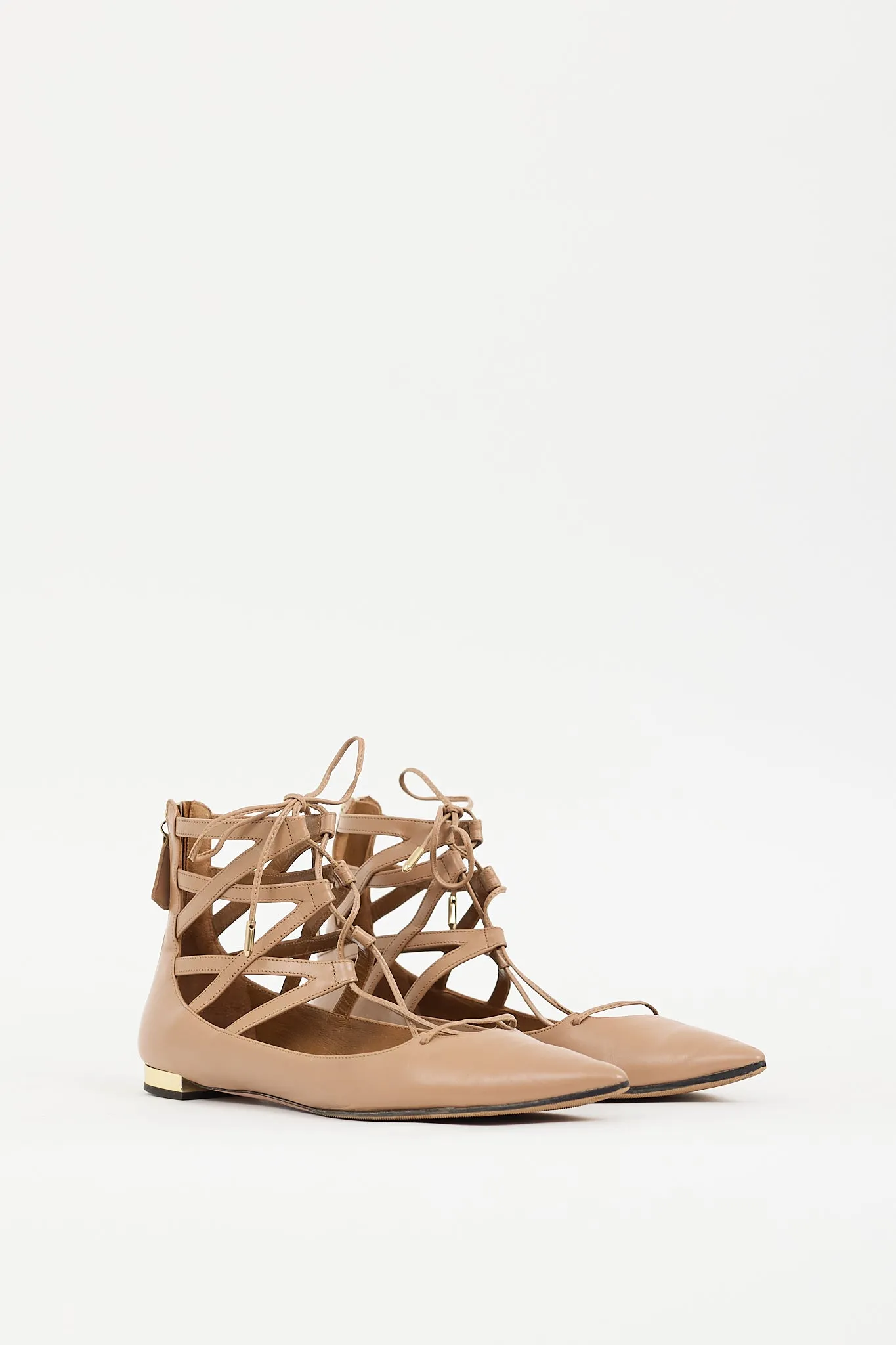 Beige Leather Belgravia Lace Up Flat