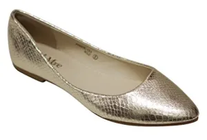 Bella Marie Angie-101 Women's pointy toe boat slip on patent snake leather flats