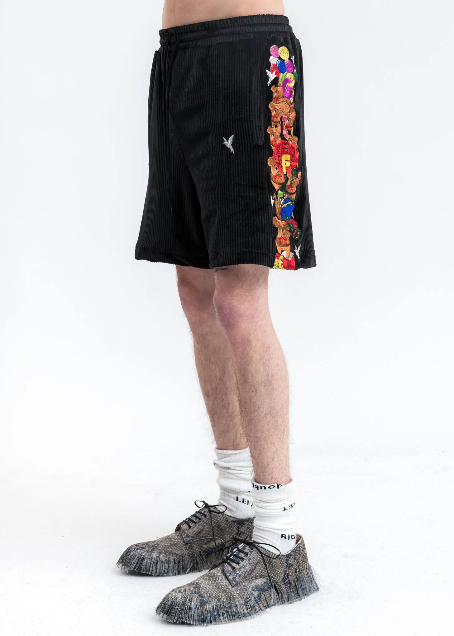 Black Chaos Embroidery Comfy Shorts