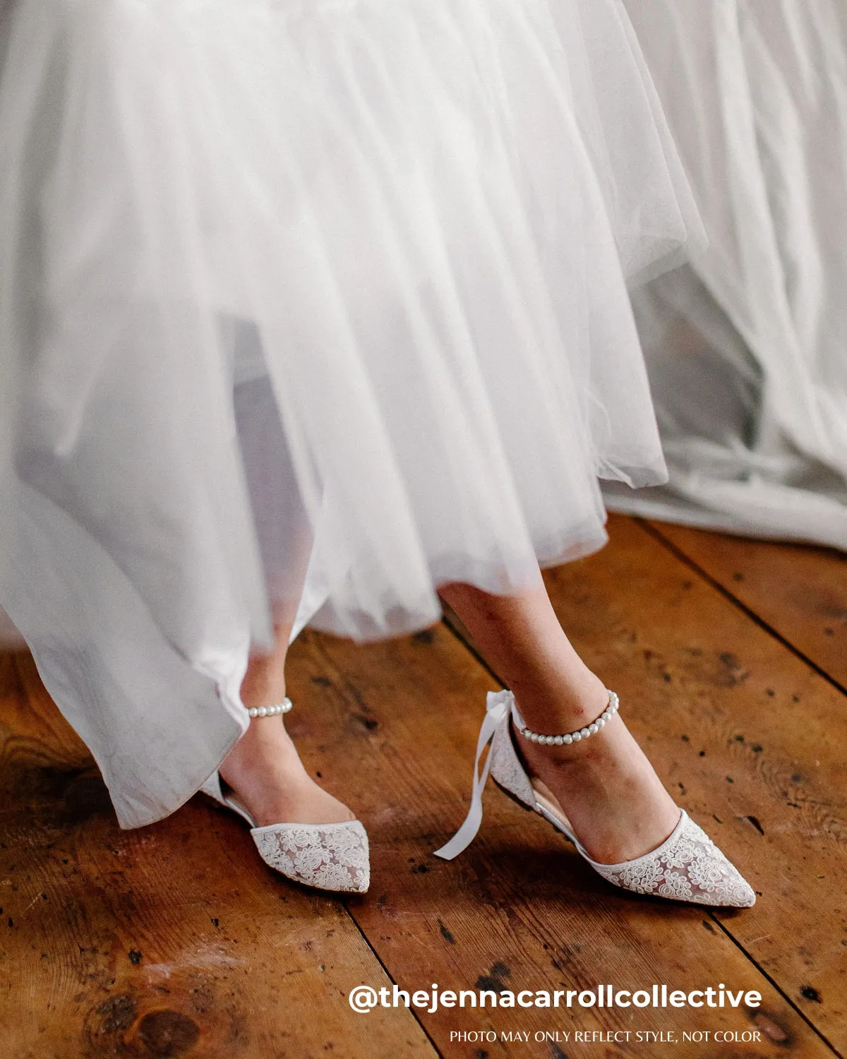 Crochet Lace Pointy Toe with All Pearls Ankle Strap