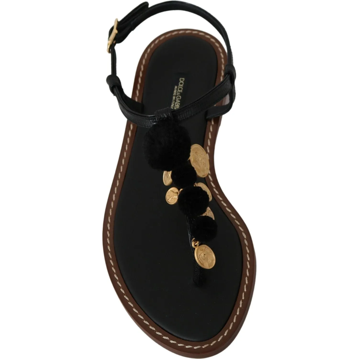 Dolce & Gabbana Pom Pom Flip Flop Ankle Strap Flats