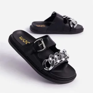 EGO Chain Designed Comfy Ladies Slipper - Black