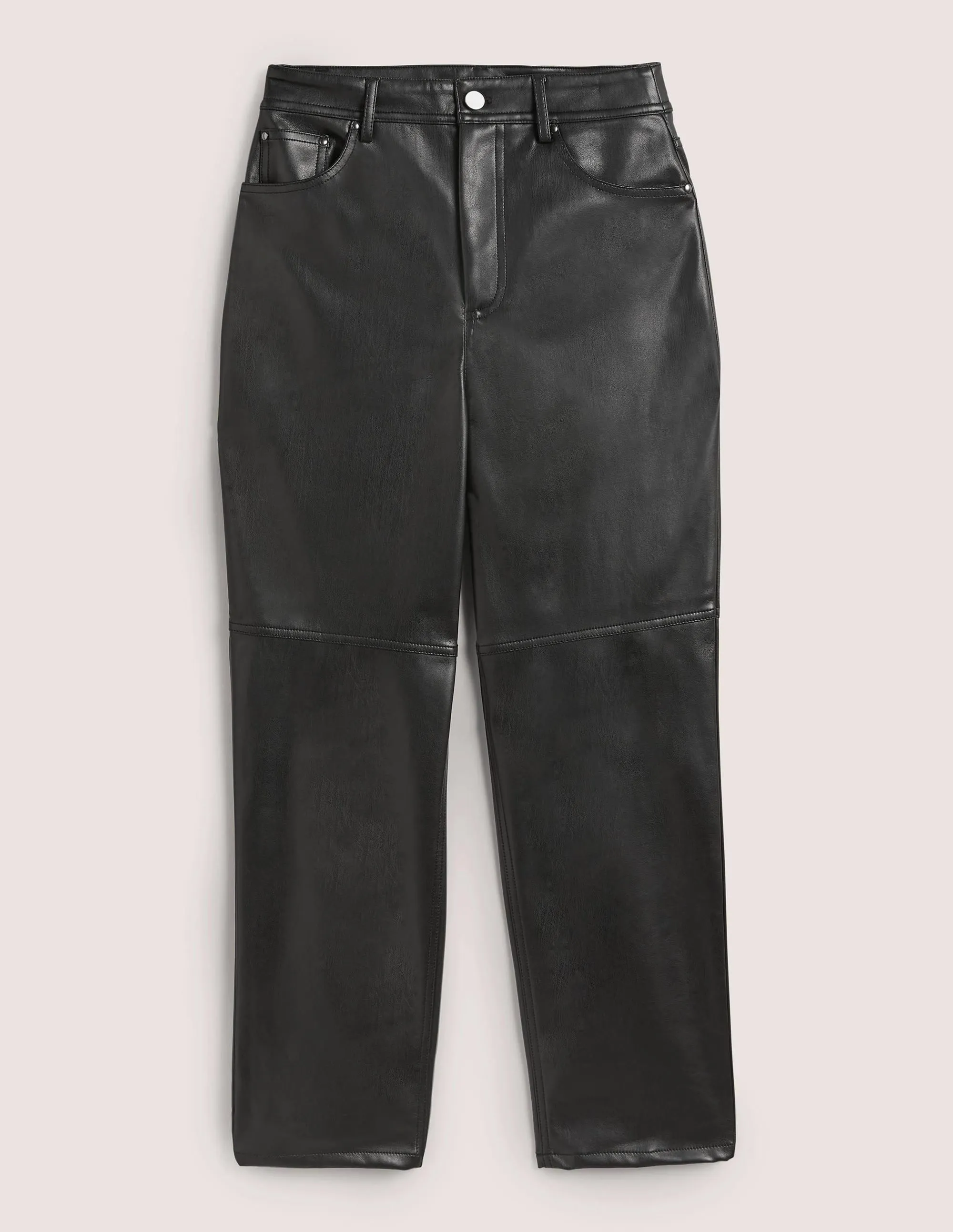 Faux Leather Straight Trousers-Black