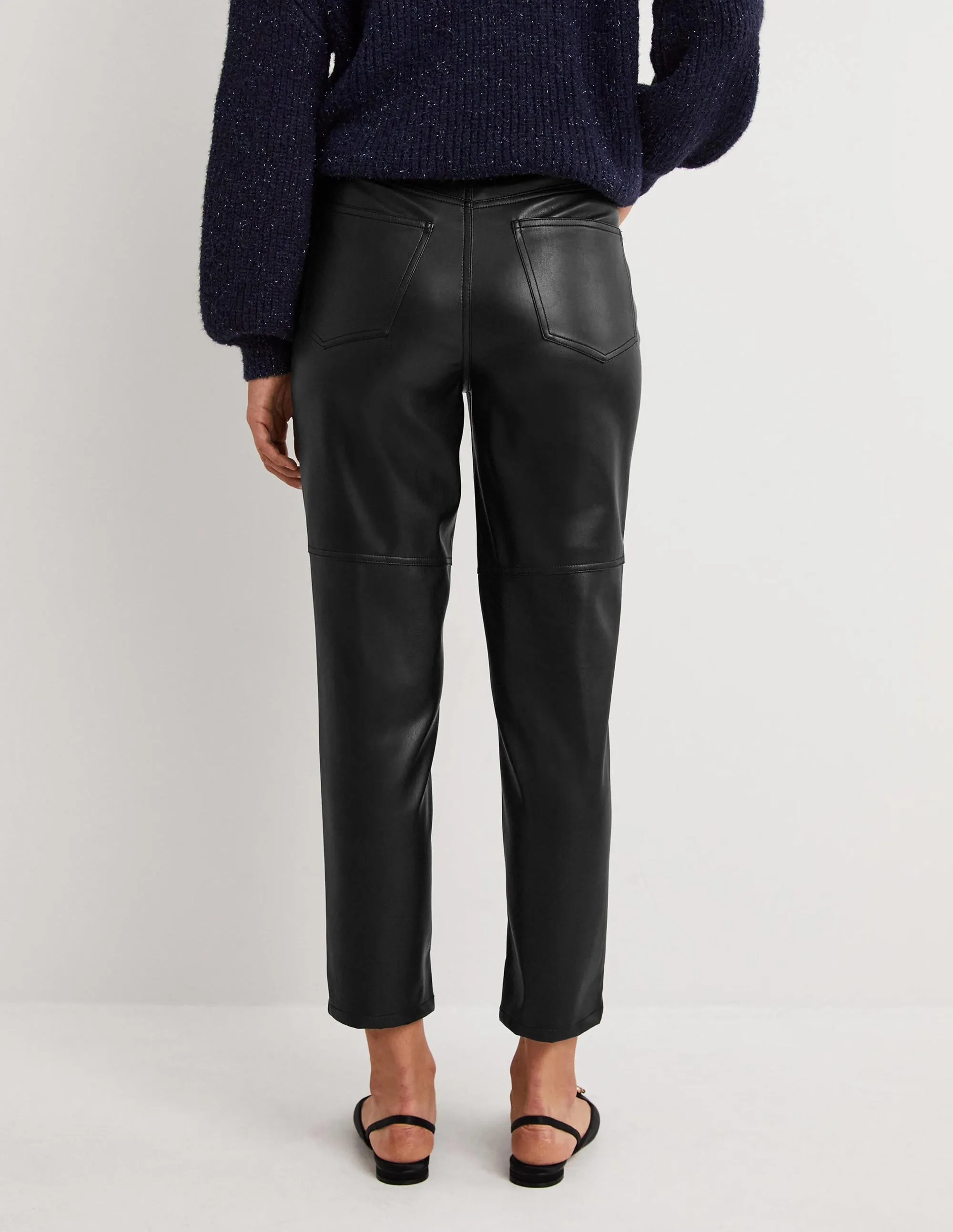 Faux Leather Straight Trousers-Black