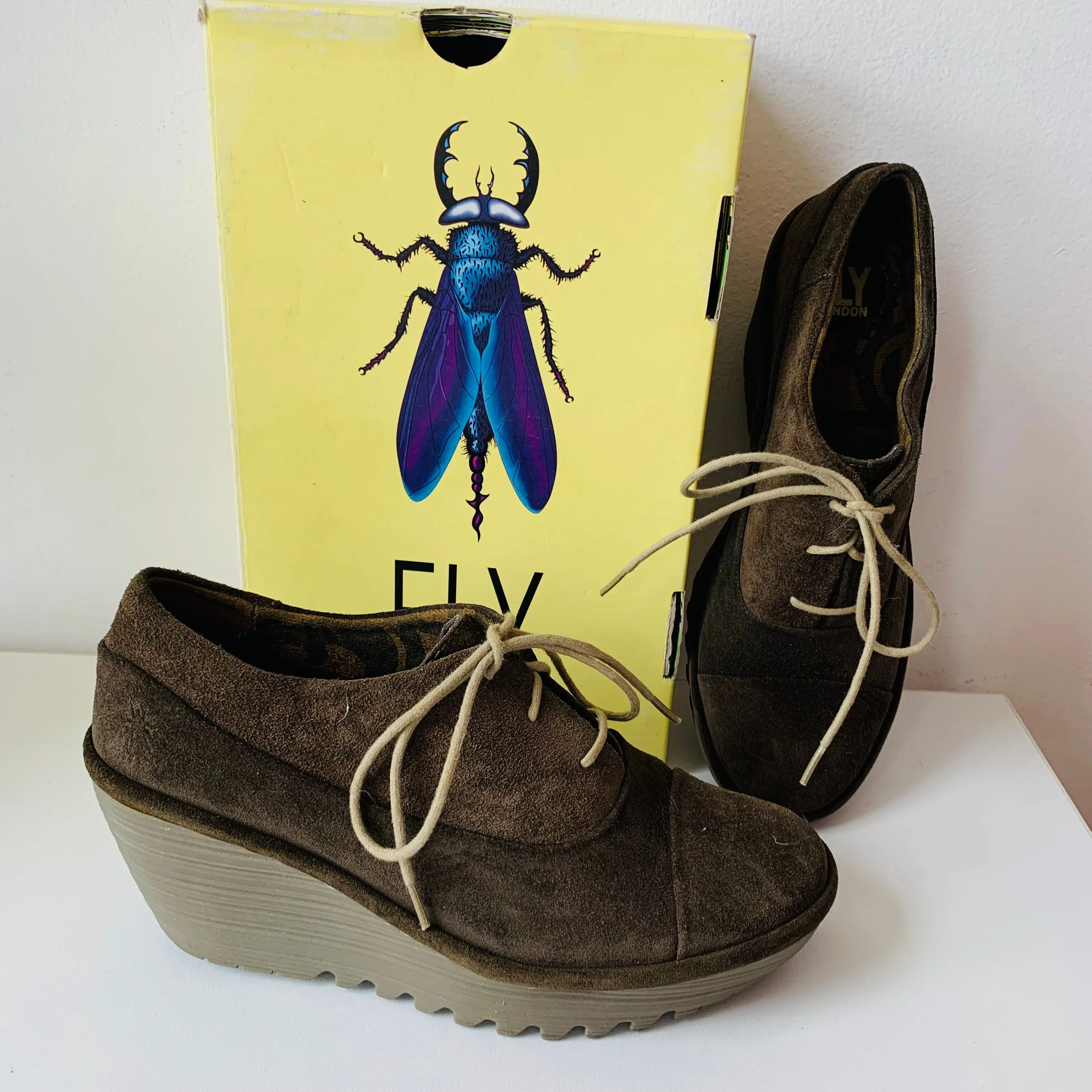 Fly London Sludge Suede Wedge Lace Up Size 38
