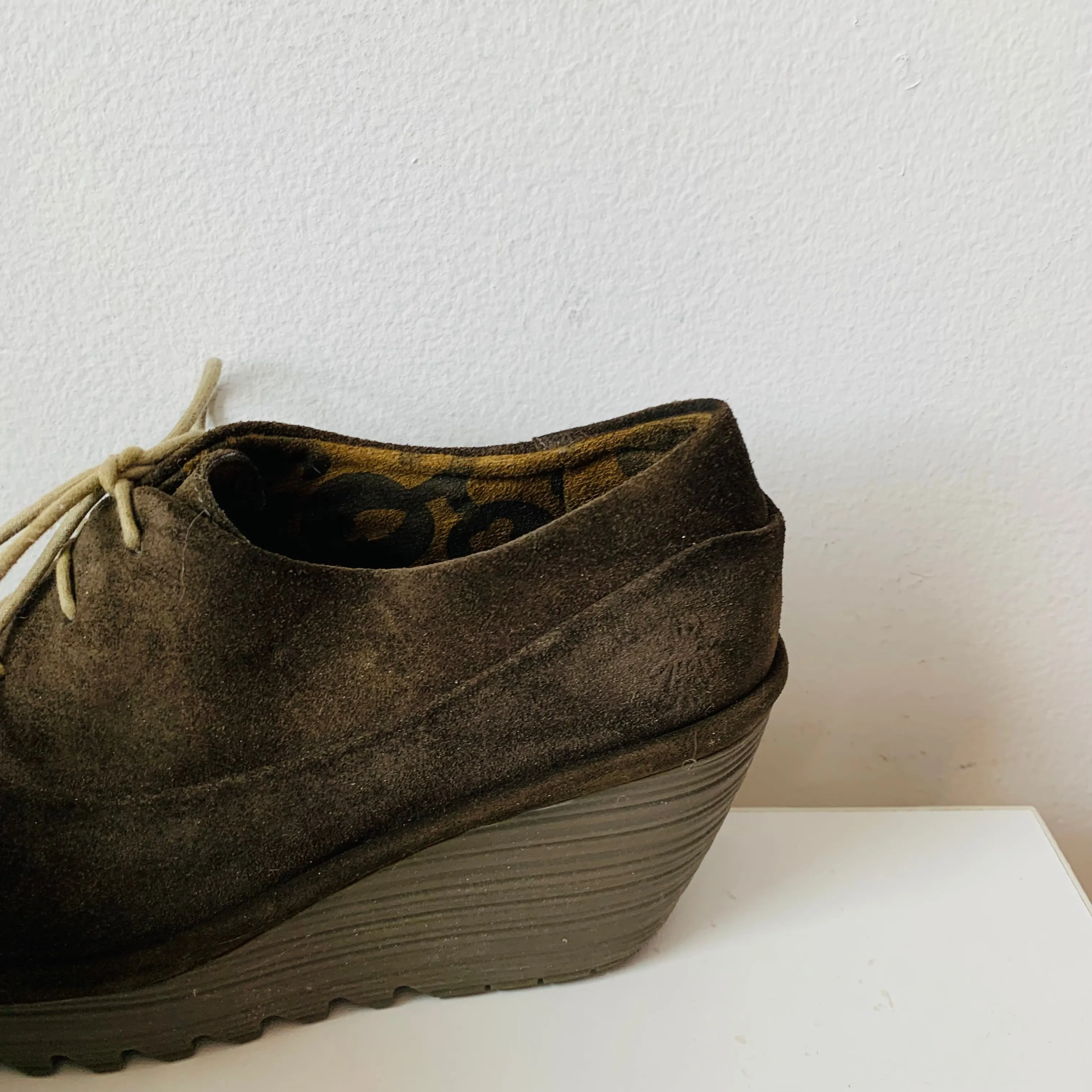 Fly London Sludge Suede Wedge Lace Up Size 38