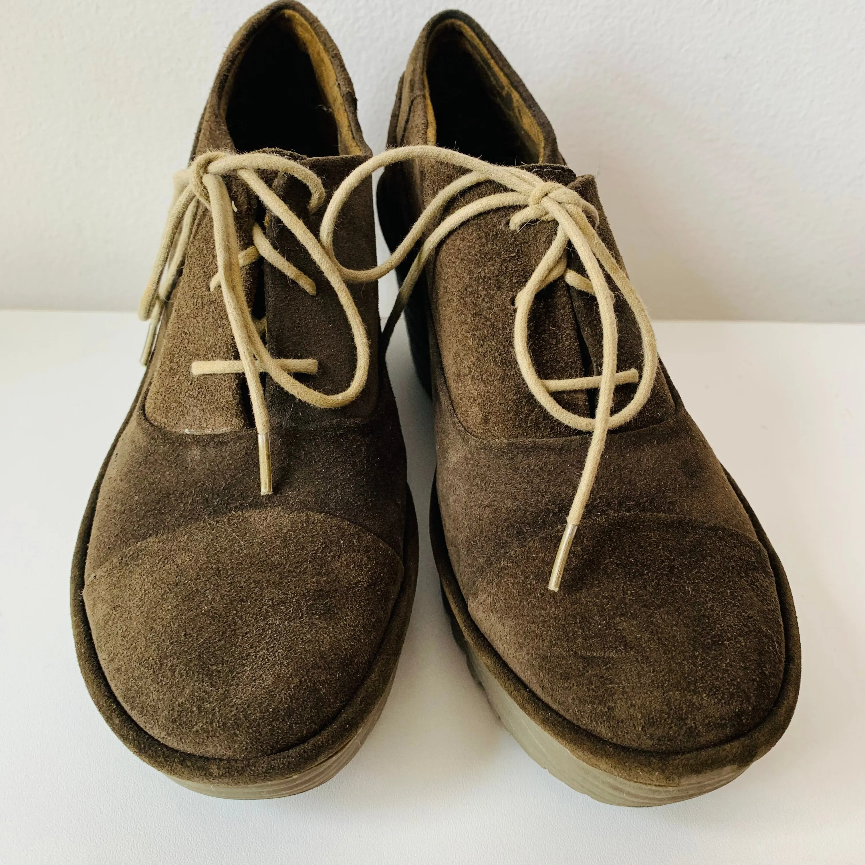 Fly London Sludge Suede Wedge Lace Up Size 38
