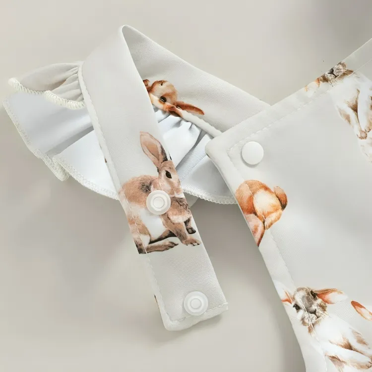 Fly Sleeve Bunny Print Baby Romper