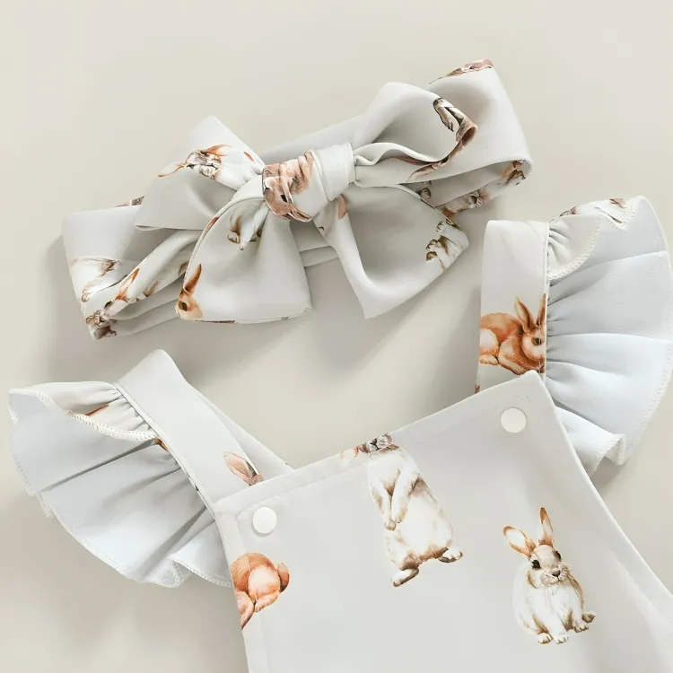 Fly Sleeve Bunny Print Baby Romper