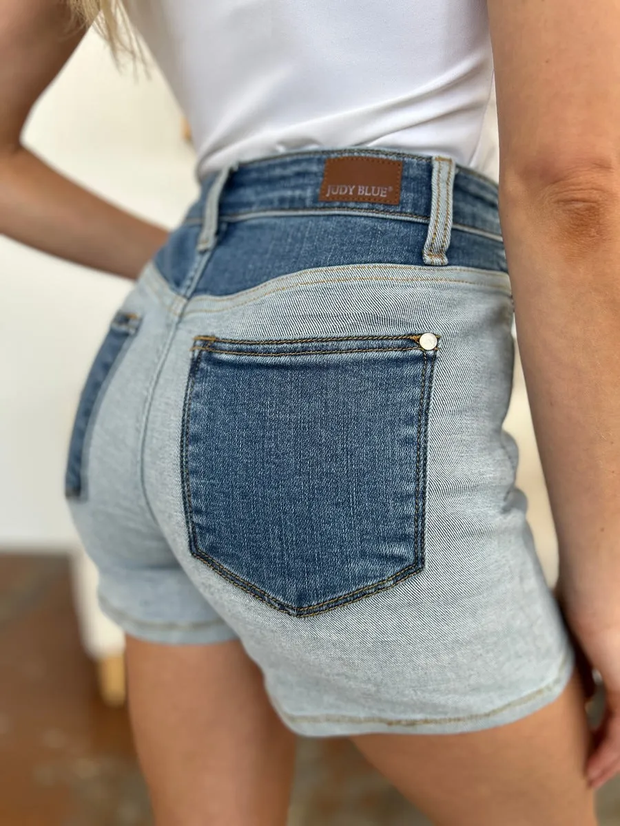 Full Size Color Block Denim Shorts