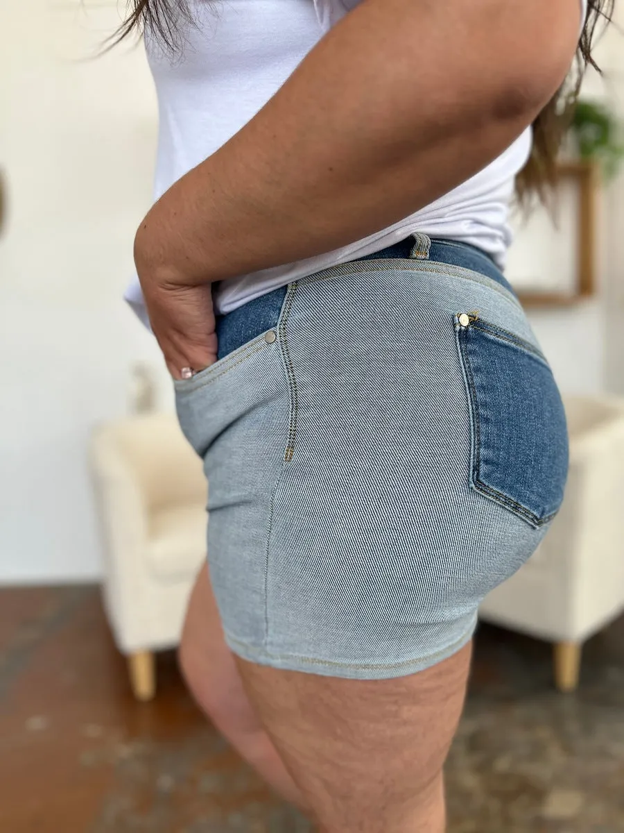 Full Size Color Block Denim Shorts