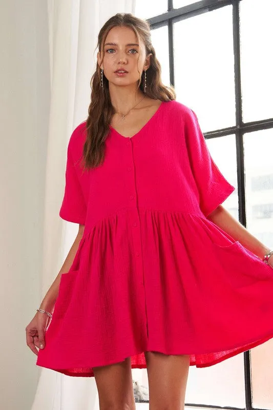 Hazel Blues® |  ADORA V-Neck Half Sleeve Dress with Pockets