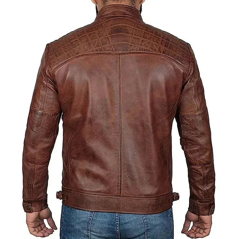 Herston - Leren Jas Heren Motorstijl met Opstaande Kraag en Ritsdetails