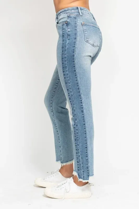 Judy Blue Full Size Vintage Wash Side Panel Detail with Fray Hem Slim Plus Size