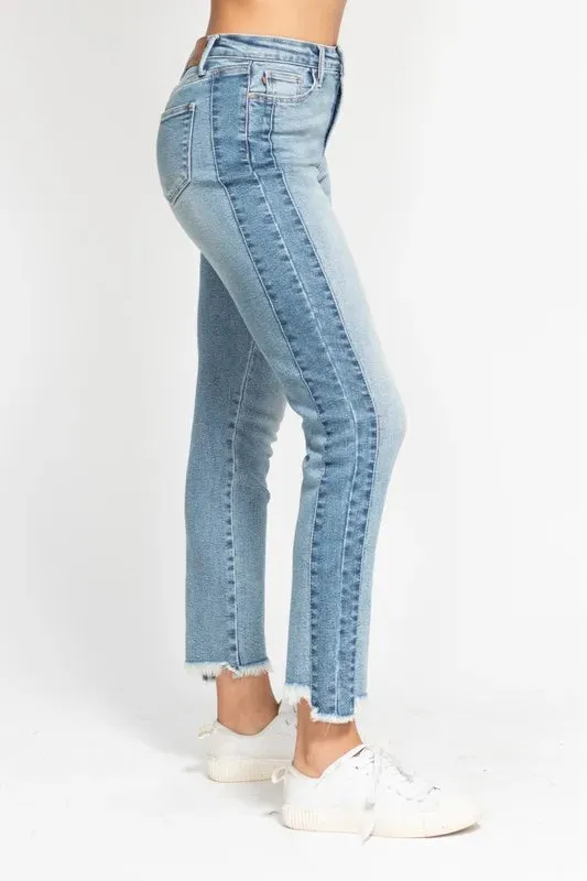 Judy Blue Full Size Vintage Wash Side Panel Detail with Fray Hem Slim Plus Size