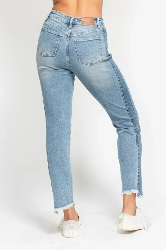 Judy Blue Full Size Vintage Wash Side Panel Detail with Fray Hem Slim Plus Size