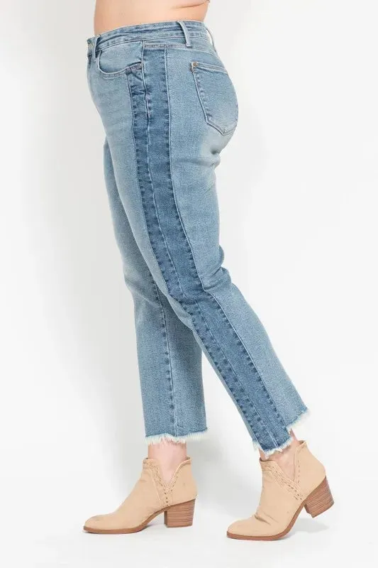 Judy Blue Full Size Vintage Wash Side Panel Detail with Fray Hem Slim Plus Size