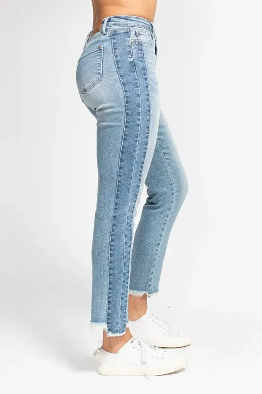 Judy Blue Full Size Vintage Wash Side Panel Detail with Fray Hem Slim Plus Size