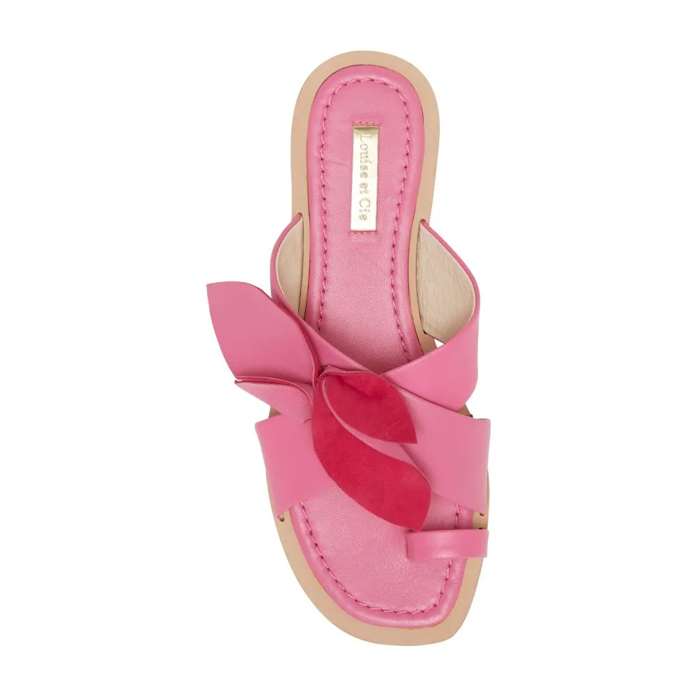 Louise Et Cie Amure Flamingo Smooth Calf Dainty Bow Toe Loop Open Toe Sandals