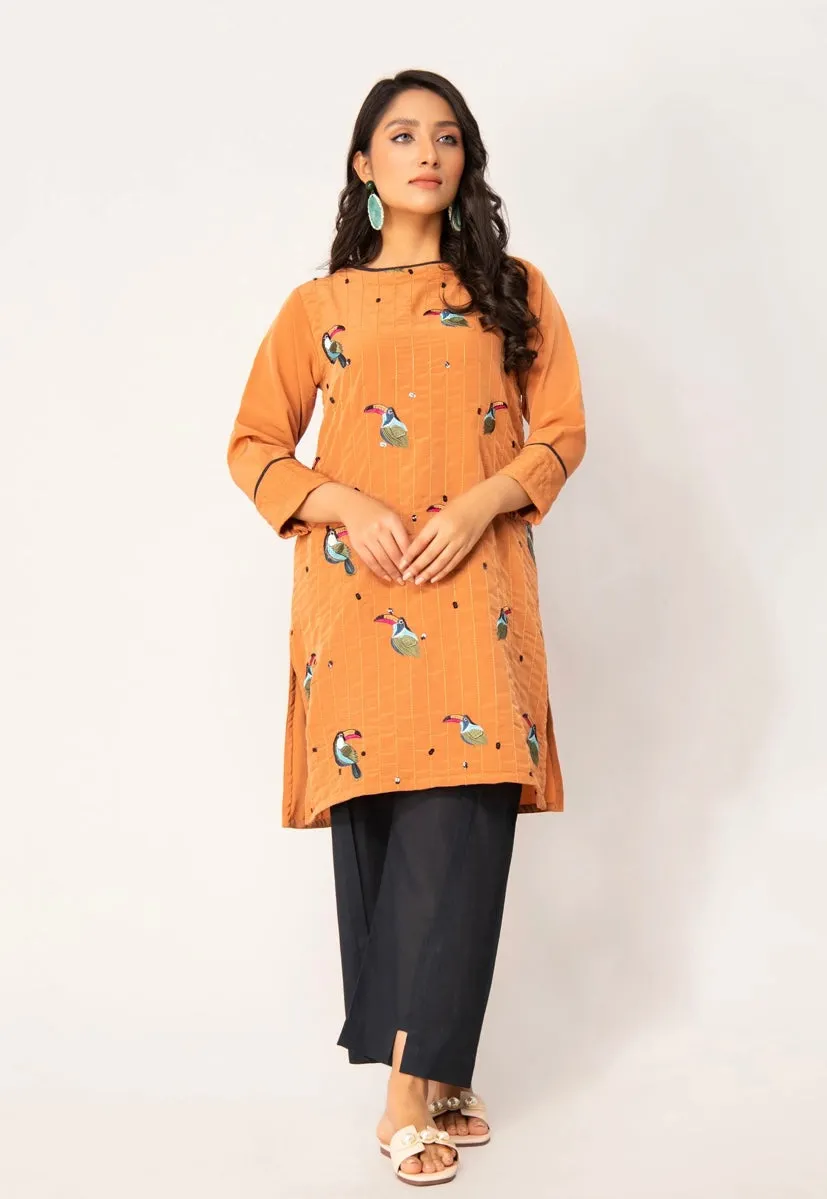 Parrot print & Embroidered Women Ready To Wear High Casual Shirt Dress
