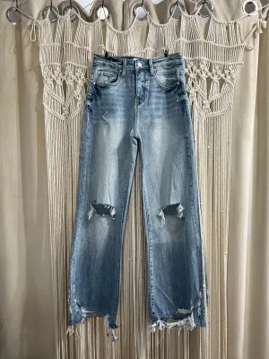 Vintage High Rise Distressed Flare Jeans