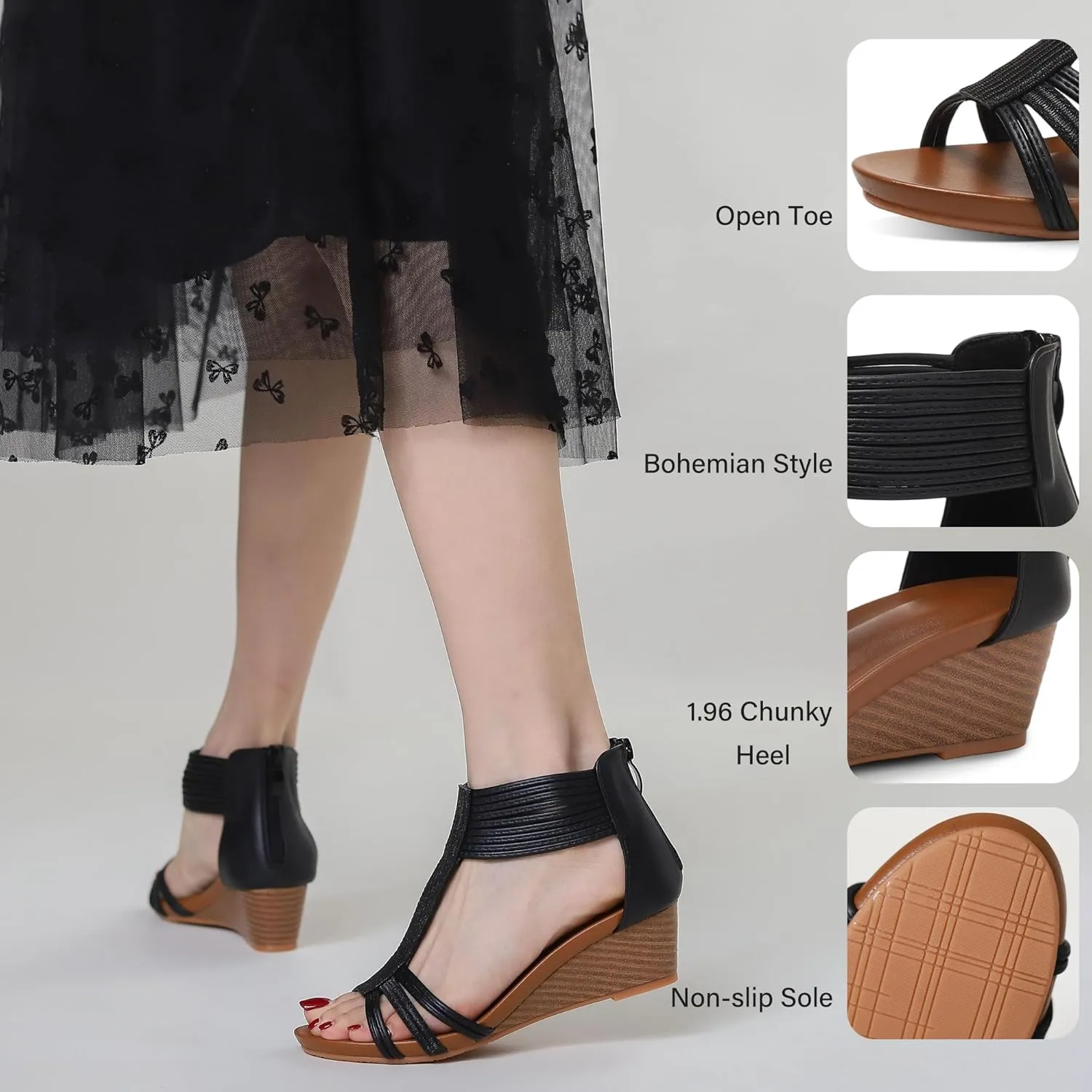 Wedge Sandals for Women Bohemia Open Toe Casual Summer Womens Sandals Roman High Heel Dressy Womens Beach Shoes