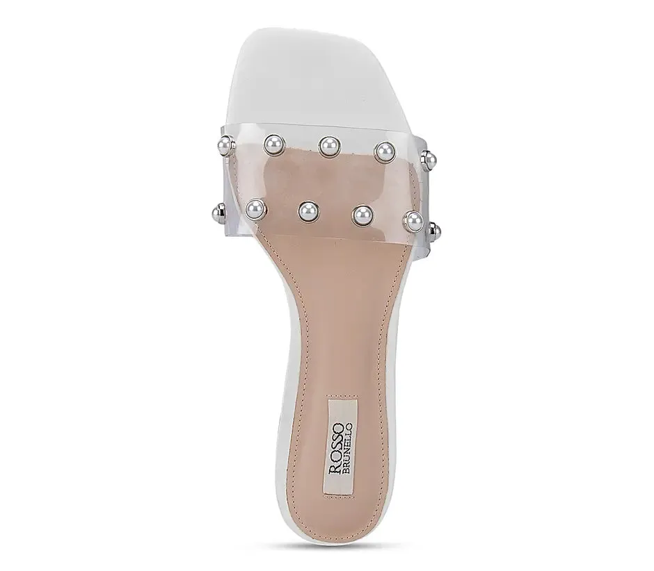 White Studded Strappy Flats