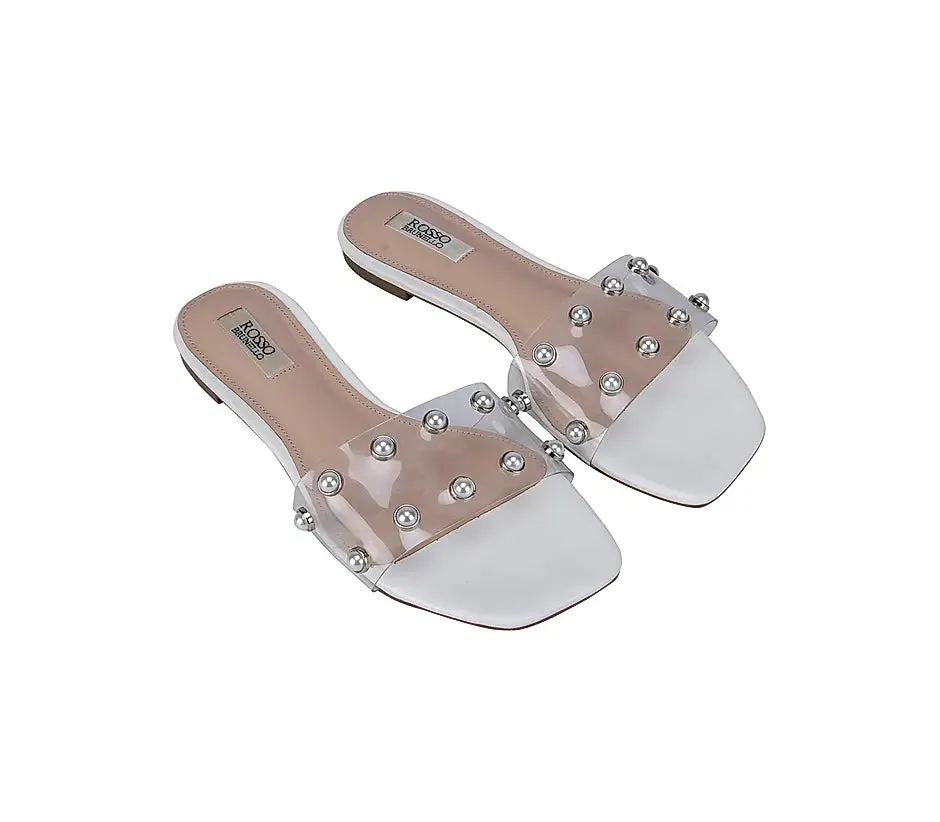 White Studded Strappy Flats