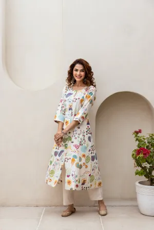 Women's Beige Cotton Flex Kurta Pant Set