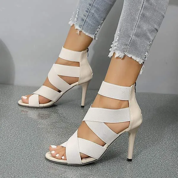 Women's High Heel Sandals with Slim Heel and Back Zipper Closure 13716199C