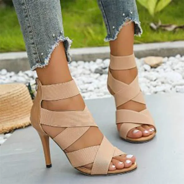 Women's High Heel Sandals with Slim Heel and Back Zipper Closure 13716199C