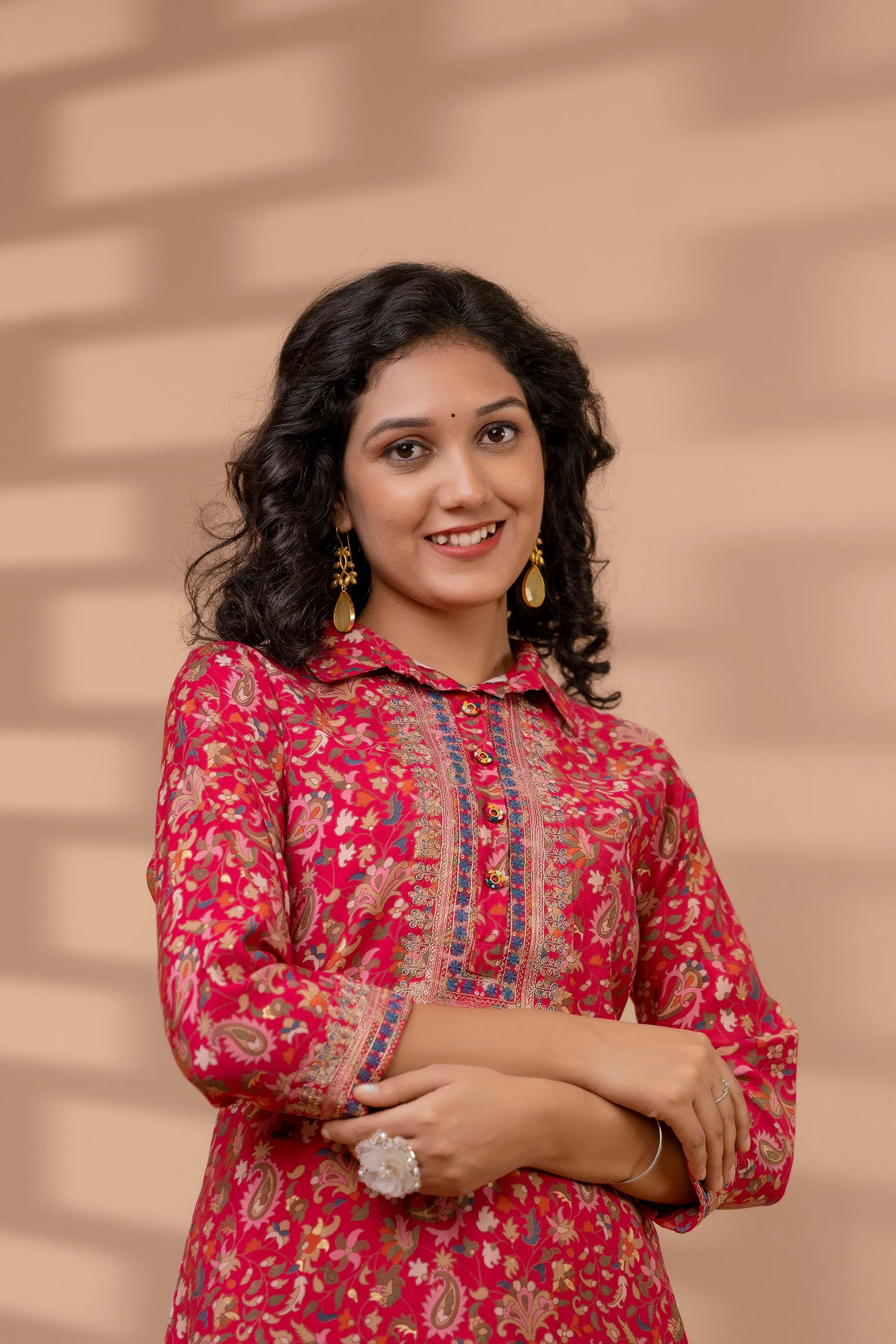 Women's Muslin Pink Straight Kurta & Afghani Salwar Set