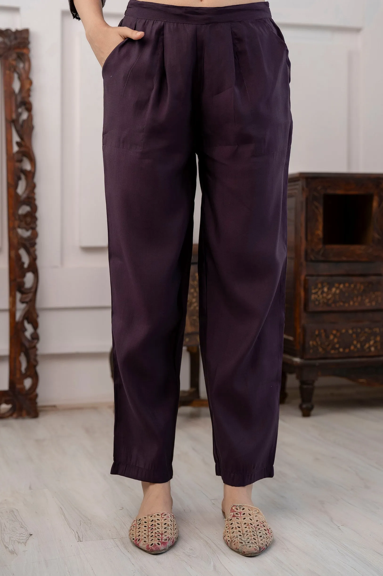 Women's Purple Straight Kurta Pant & Dupatta Set