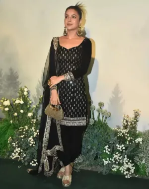 Women's Rayon Black Straight Kurta Afgani Salwar with Dupatta