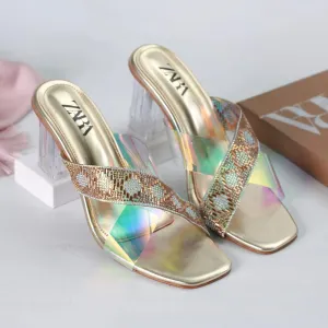 ZARA TRANSPARENT HEELS - GOLDEN