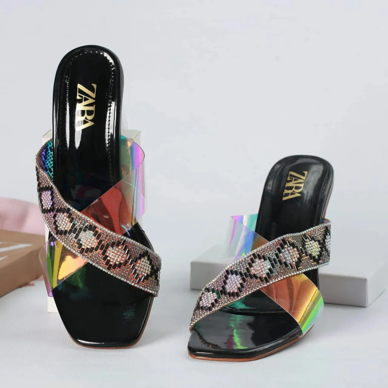 ZARA TRANSPARENT HEELS - GOLDEN