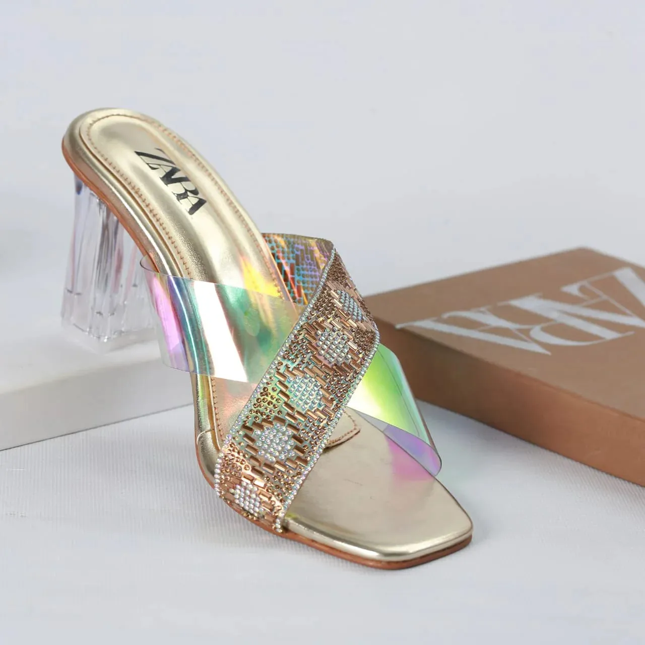 ZARA TRANSPARENT HEELS - GOLDEN