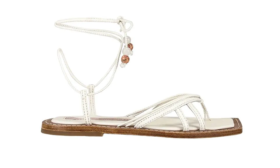 Zimmermann Skinny Strap Tie Flat Sandal | Thong, Off-White, Leather, Ankle Strap